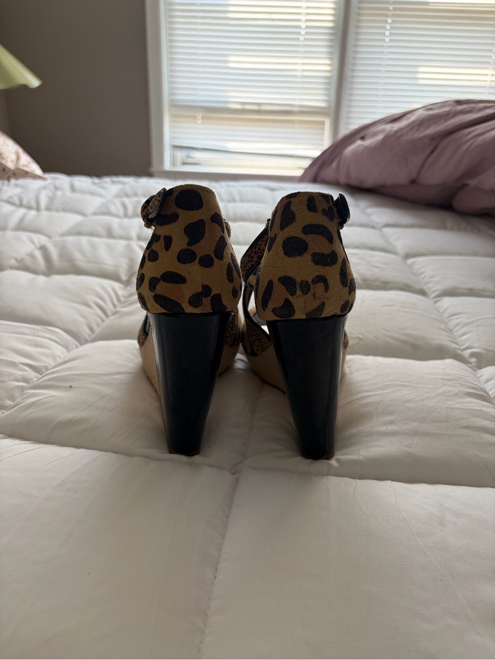 Leopard Print Wedge Sandals - Black & Tan - Picture 4 of 6